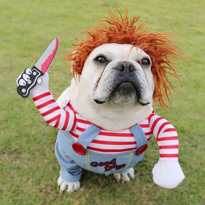 Pet Halloween Costume Dog Clothing Chucky Jumpsuit Dog Deadly Doll Cosplay Funny Party Costume Dog Clothes for Small Medium Dogs