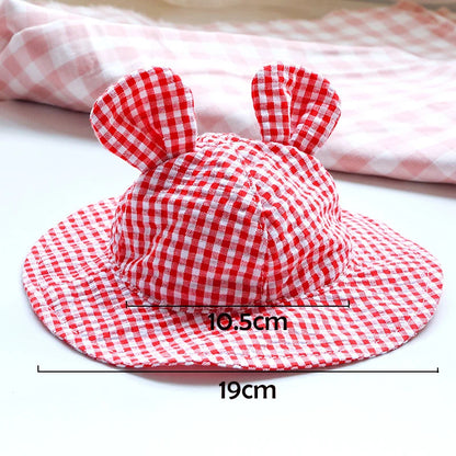 Pastoral Style Plaid Cat Hat Cute Ears Sunshade Cap for Dogs Summer Pet Headwear Unisex Outdoor Hats Chihuahua Dogs Accessories