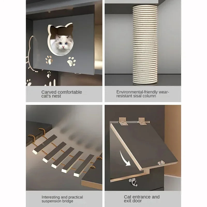 Retro Solid Wood Cat Cage for Living Room Cat House Two-layer One-piece Movable Light Luxury Creative  Cage for Cats