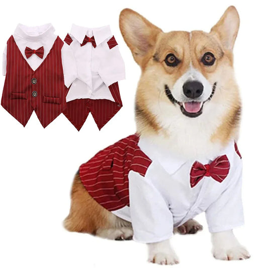 Dog Tuxedo Formal Dog Suit Shirt with Bow Tie Pet Stripe Suit for Wedding Birthday Party Puppy Prince Costume for French Bulldog