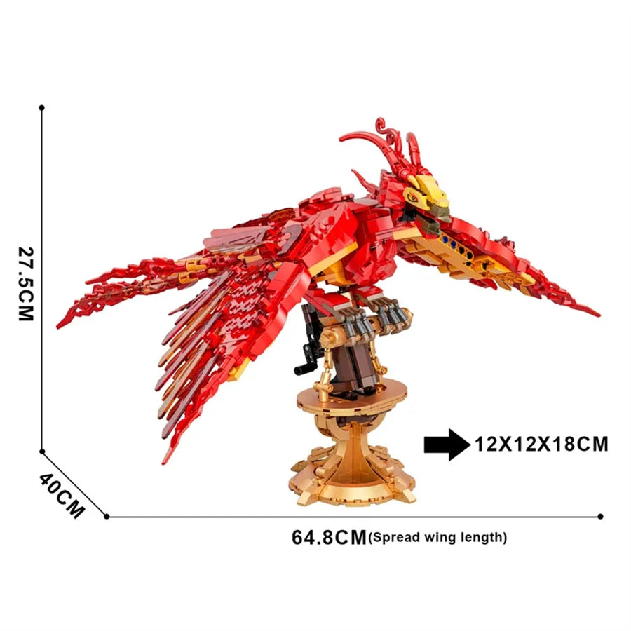 New Magic Movie Fire Phoenix Chinese Fly Divine Beast Building Blocks Bricks Mythical Animal Bird Model Assembled Toy Kid Gifts