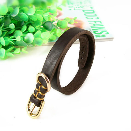 Soft Real Leather Puppy Collar Genuine Leather Dog Collar for Small Dogs and Cats Adjustable Pet Collar for Doggy Terrier Yorkie