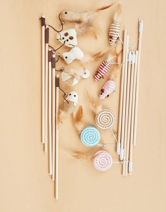 Cat Toy Cat Teaser Sticks Wooden Pole Tease Cat Stick Mouse Bell Tease Cat Stick Cat Self Hi Interactive Cat Toy