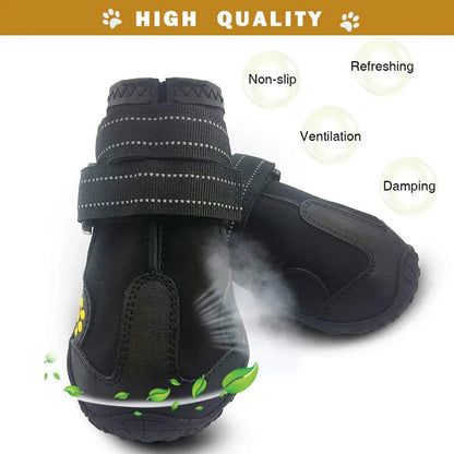4pcs/set Pet Dog Shoes Reflective Waterproof Dog Boots Warm Snow Rain Pet Booties Anti-slip Socks Footwear For Medium Large Dogs