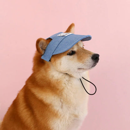 Dog Hat with Ear Holes Fashionable Denim Dog Baseball Outdoor Cap Adjustable Summer Travel Sport Hat for Small Medium Large Dogs