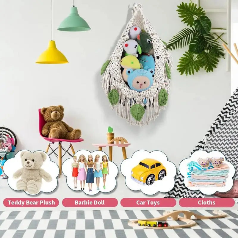 Macrame Toy Hammock Mesh Hammock Plush Toy Organizer Space-Saving Corner Plushies Net Cute Plushie Stuff Animal Holder For Kids