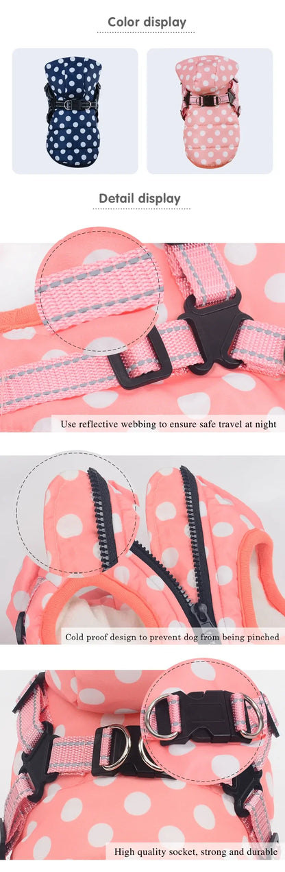 Winter Reflective Large Pet Dog Jacket With Harness Warm Clothes For Labrador Waterproof Coat Chihuahua French Bulldog Outfits