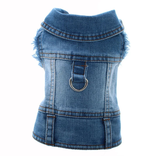 NEW Dog Denim Jacket with Leash Dring, Spring Summer Pet Jeans Vest Clothes for Small Medium Dogs Chihuahua Yorkies Bulldog