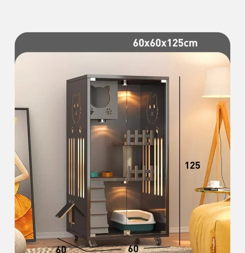 Retro Solid Wood Cat Cage for Living Room Cat House Two-layer One-piece Movable Light Luxury Creative  Cage for Cats