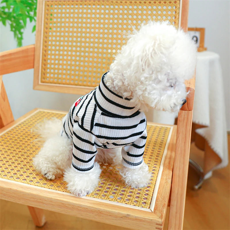 Knitting Flower Pet Dog Clothes Striped High Collar Cat Sweatshirt Autumn Winter Bottom Coat Chihuahua T Shirts for Small Dogs