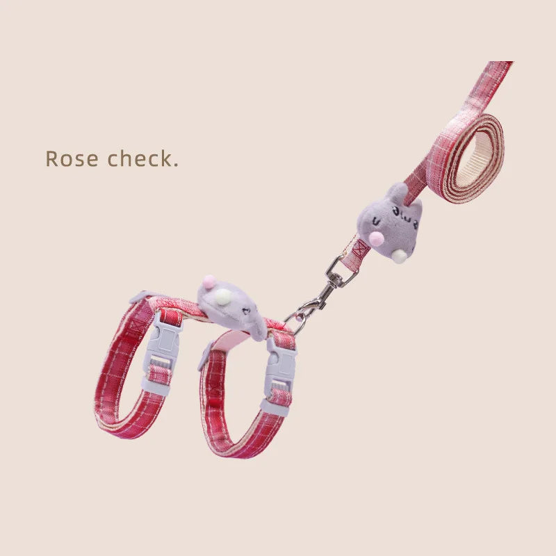 Cartoon Nylon Pet Dog Collar Accessories Anti Break Cat Small Puppy H-Shaped Harness Leash Set Travel Chihuahua Pet Accessories