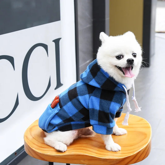 Plaid Dog Hoodie Pet Dog Clothes Sweaters With Hat And Pocket Design Autumn Winter Windproof Dog Clothing For Small Medium Dog