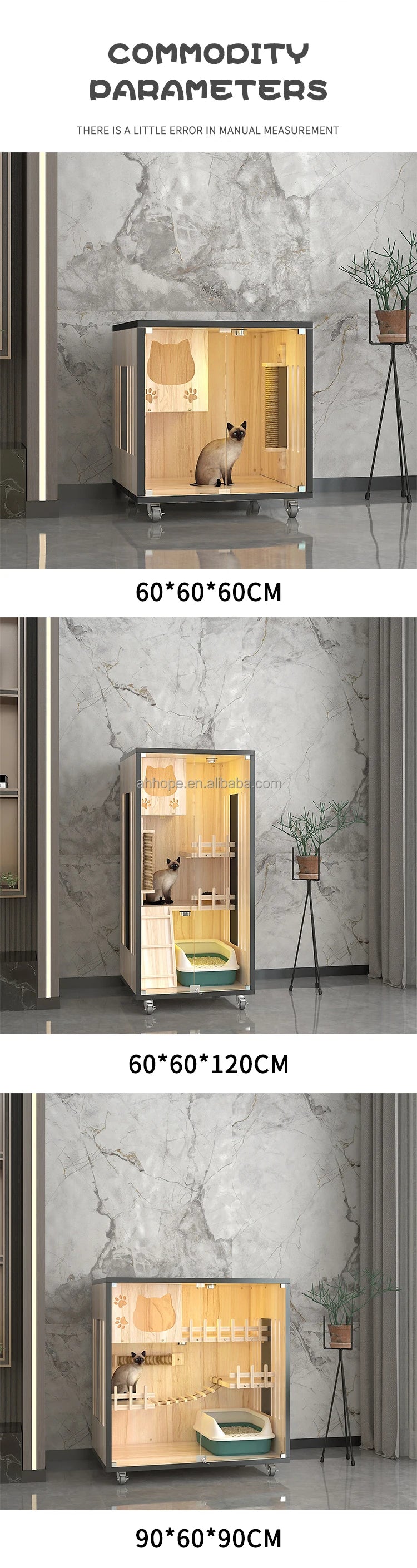 Amazon New Arrive Luxury Wood Cat Villa Bed Wooden Pet Cage Cat Showcase Cattery Cat House For Amazon