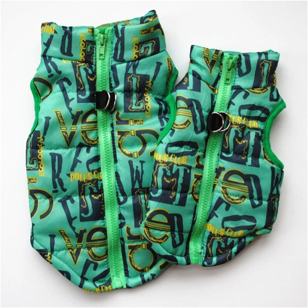 Windproof Pet Vest Jacket Winter Warm Big Dog Clothes Puppy Harness Clothing Funny Printed Coat for Small Medium Dogs Cats XS-XL