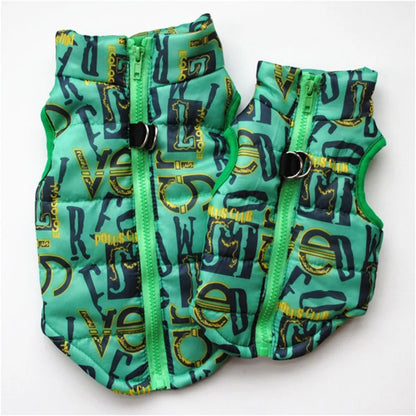 Windproof Pet Vest Jacket Winter Warm Big Dog Clothes Puppy Harness Clothing Funny Printed Coat for Small Medium Dogs Cats XS-XL