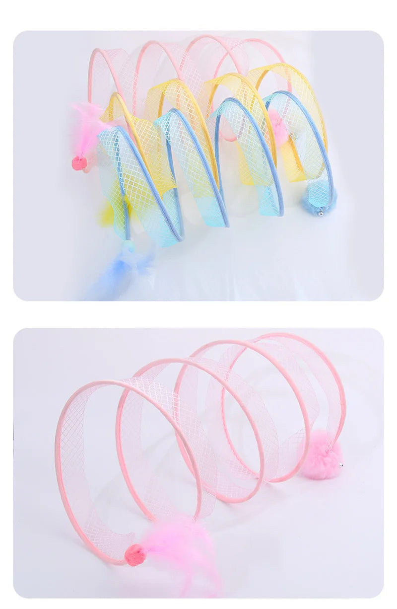 Folded Tunnel Pet Cat Toys Solid Color S Shaped Feather Ball Interactive Accessories For Kitten Home Energy Relieve Pet Supplies