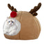 Christmas Winter Cat Cave Bed Dog Tent Christmas Reindeer Tent Washable Removable Cushion for Indoor Small Dogs And Cats