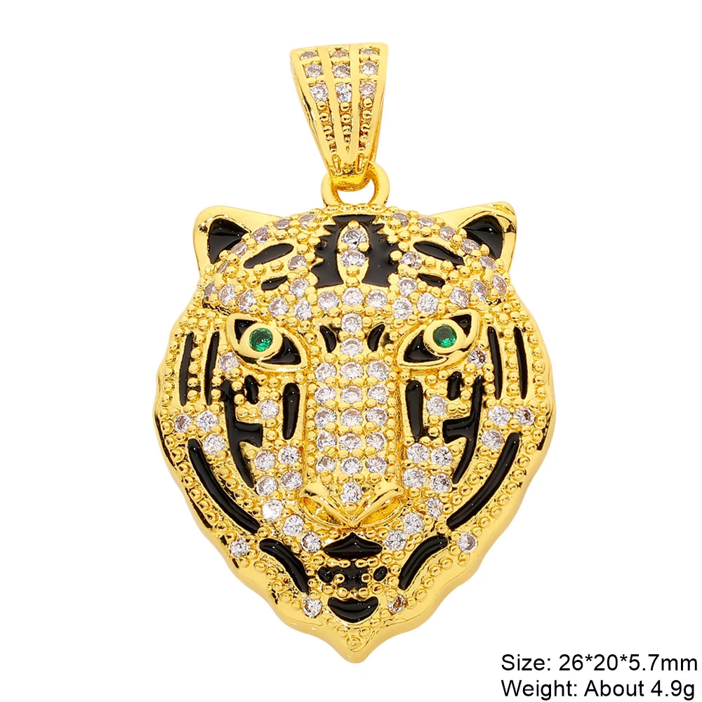 Juya 18K Real Gold Plated Cubic Zircon Bear Lion Bird Tiger Panther Head Leopard Charms For DIY Pendant Necklace Bracelet Making