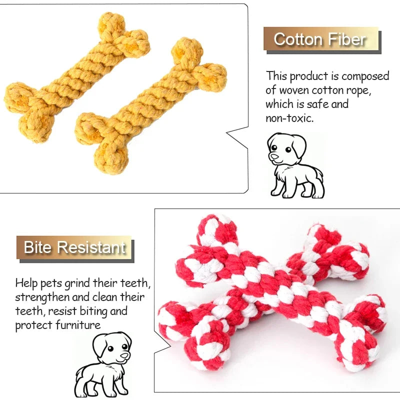Dog Toys for Small Large Dogs Bones Shape Cotton Pet Puppy Teething Chew Bite Resistant Toy Pets Accessories Supplies 5 Colors