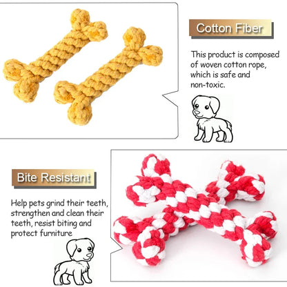 Dog Toys for Small Large Dogs Bones Shape Cotton Pet Puppy Teething Chew Bite Resistant Toy Pets Accessories Supplies 5 Colors