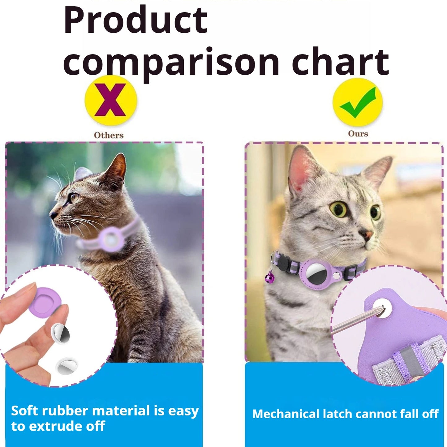Pet cats AirTag PU Anti Loss Collar  Breakaway Reflective Strips Adjustable Kitten Collar Waterproof  cat collar accessories