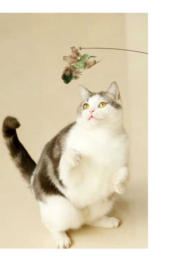 New Handfree Bird/Feather Cat Wand with Bell Powerful Suction Cup Interactive Toys for Cats Kitten Hunting Exercise Pet Products