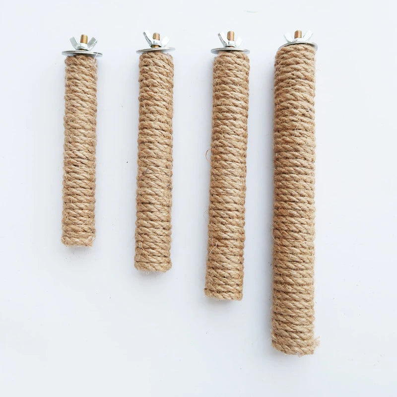 Natural Hemp rope Weaving Pet Bird Stand Parrot Raw Wood Fork Tree Branch Stand Rack Birds Hamster Branch Perches Chew Bite Toys