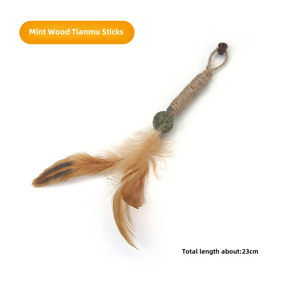Cross-border cat teasing stick replacement head rainbow caterpillar wood teana stick cat toy funny cat bell hair ball replace...