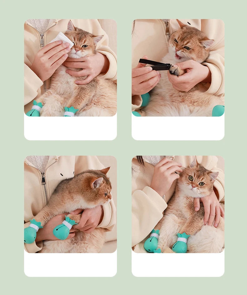 Silicone Anti-scratch Cat Foot Shoes for Grooming Bath Washing Claw Paw Cover Protector Silicone Pet Grooming Tools
