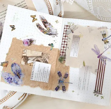 Shimmering 3D Gilding Sticker Set - Dragonfly, Jellyfish & Feather Designs - 3 Sheets/pack - Premium PET Decor for Notebooks, Sc