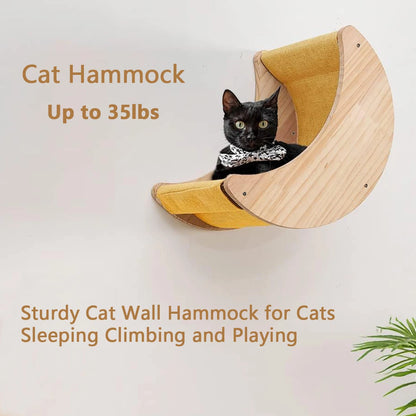 Cat Climbing Shelf Furniture Wall Mounted Cat Hammock and Wooden Stairway with Scratching Post for Cats Indoor Playing and Rest