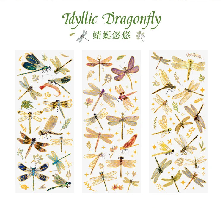 3pcs Kawaii Feather Dragonfly Bird Jellyfish Decorative Stickers Pack Scrapbooking Material Label Diary Phone Journal Planner