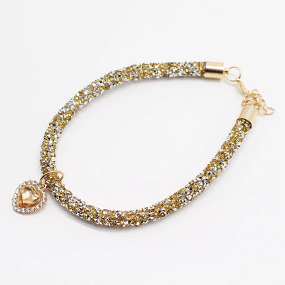 Soft Puppy Cat Collar with Heart Diamond Pendant Adjustable Luxury Reflective Bling Rhinestone Collar Crystal for Cats Small Dog