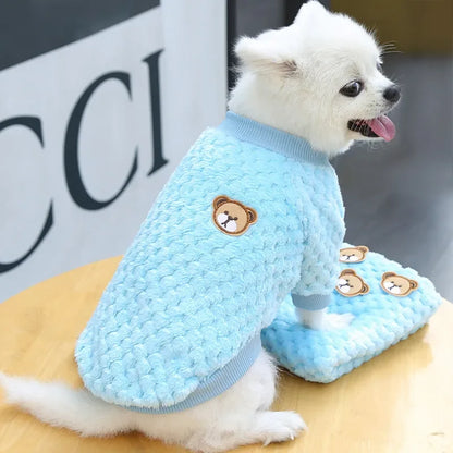 2024 New Warm Fleece Pet Clothes Cute Print Coat Small Medium Dog Cat Shirt Jacket Teddy French Bulldog Chihuahua Winter Outfit