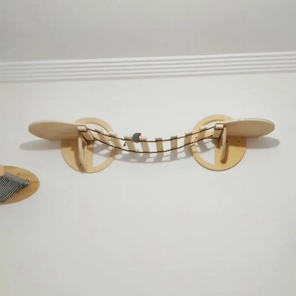 1 Piece Wall Mounted Wooden Cat House Cat Bridge Cat Hammock Hanging Bed with Jumping Platform for Kitten Perch and Rest