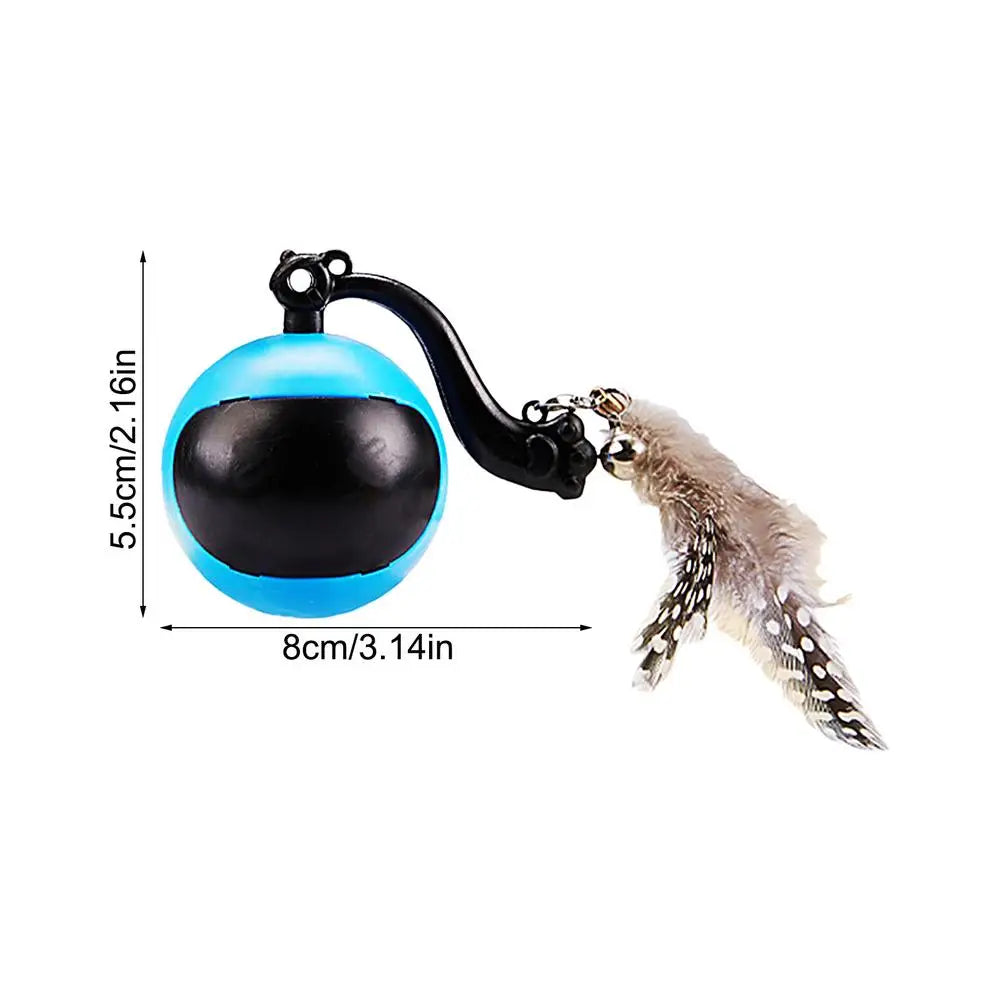 Smart Ball Cat Toy Cat Power Ball with Feather Tails Moving Cat Toy with LED Light and Sound Kitten Exercise Hunting Toys