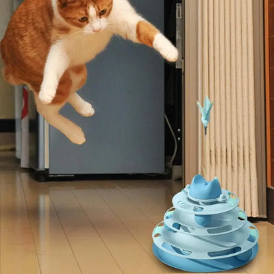 Interactive Tower Cat Toys Turntable Roller Balls Toys For Cats Kitten Feather Teaser Puzzle Track Toy Pets Supplies 4 Layers