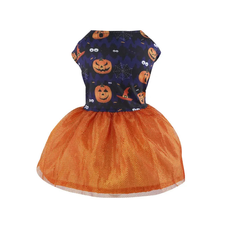 Halloween Dog Dress Pumpkin Pattern Bowknot Funny Skirt Chihuahua Bichon Dog Dresses Festival Puppy Costume Pet Cat Dog Clothes