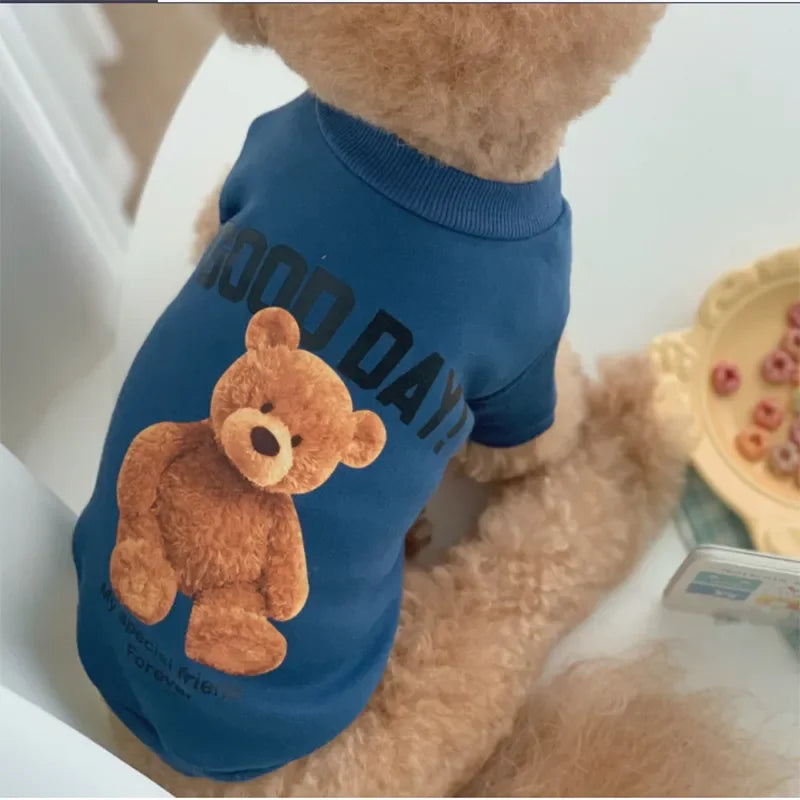 Winter Warm Cute Pet Casual Wear Clothes Bichon Hoodies Cartoon Bear Design For Puppy Dogs Poodle Teddy Girls Sweatshirt Jacket