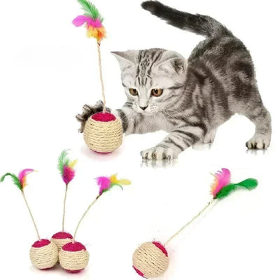1Pc Cat Toy Sisal Scratching Ball  Pet Cat Supplies Feather Toy  Cat Toys Interactive Training Interactive Toy for Kitten