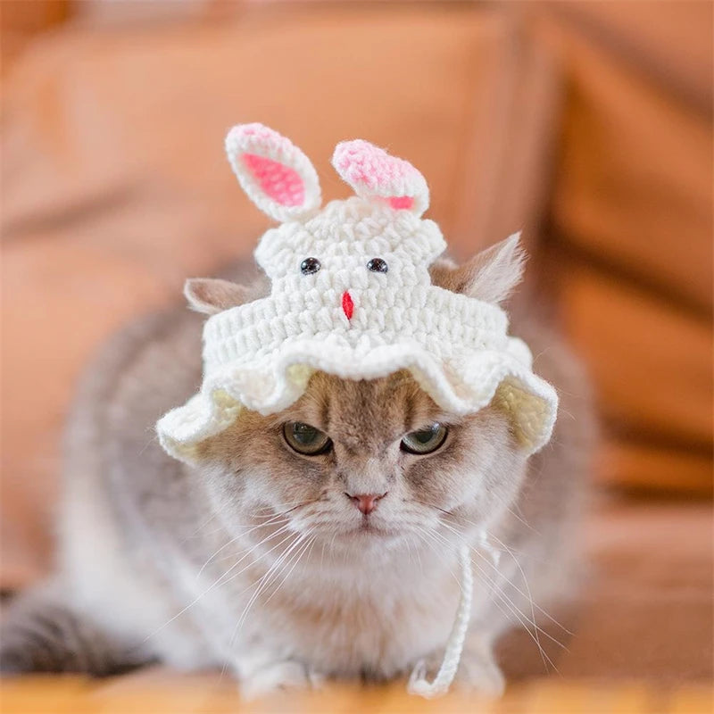 Luxury Design Pet Hat for Small Dogs Knitting Animal Shaped Cosplay Puppy Head Wear Caps New Year Warm Lace Up Cat Accessories