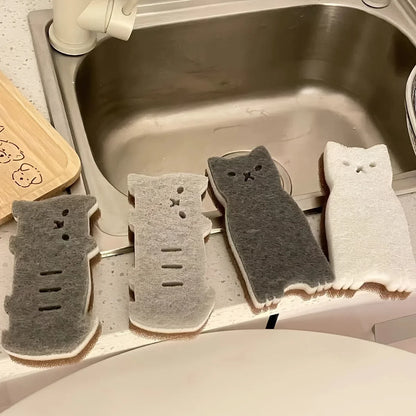 4-piece Cute Cat Kitchen Sponge Set - Thick and Durable Dishwashing and Cleaning Tools