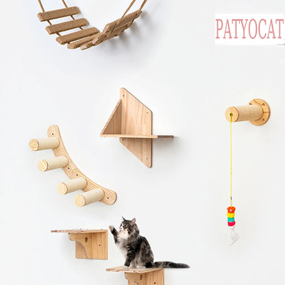 Wall Mounted Cat Climbing Shelves Cat Steps With Felt Scraper For Cat Scratching Post Tower Tree Toys Pet Furniture Wooden