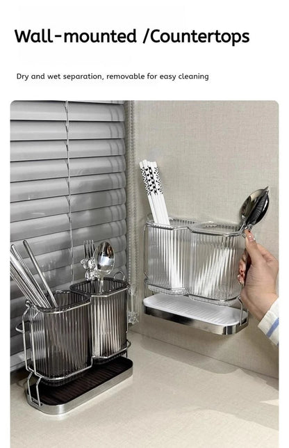 Wall Mounted Kitchen Cutlery Organizer Light Luxury Chopstick Spoon Holder Stainless steel Utensil Drying Rack