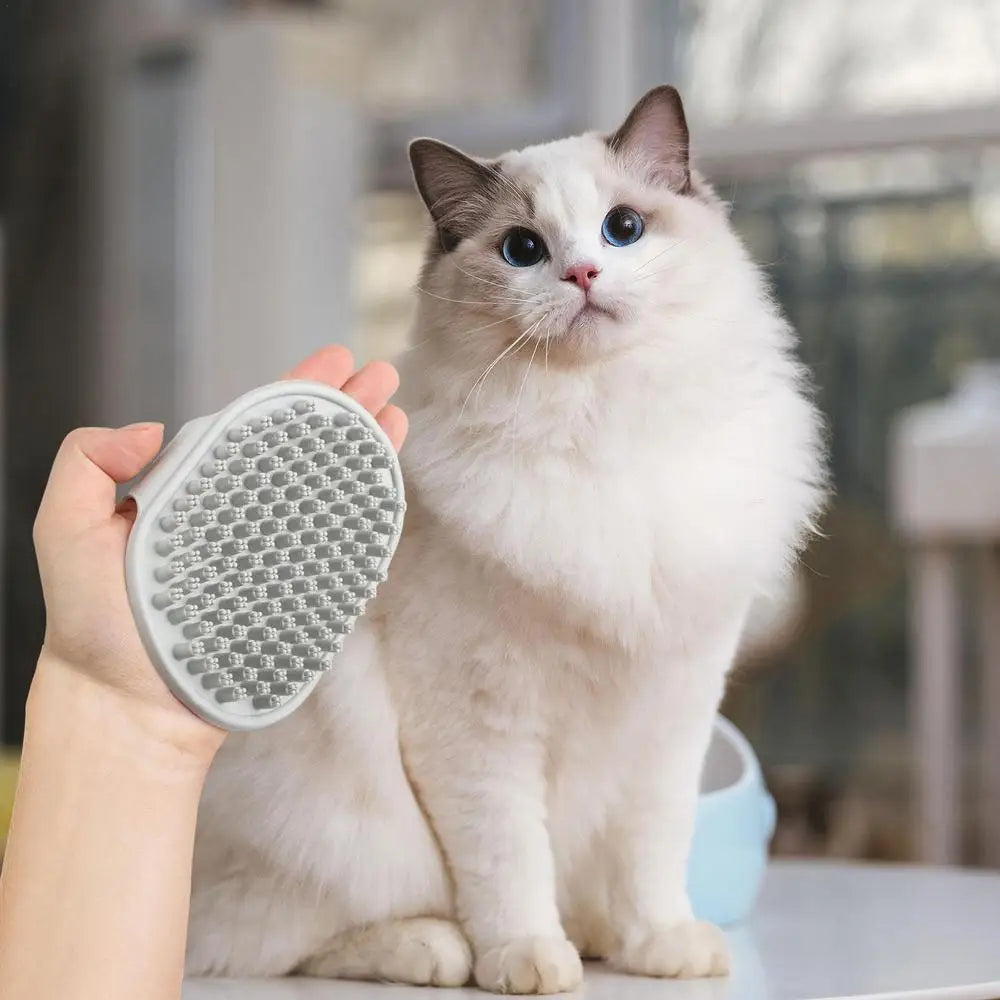 Dog Shampoo Brush Pet Bathing Brush Soft TPR Dog Scrubber With Ring Handle Massage Brush For Dog Shower Ergonomic Dog Bathing