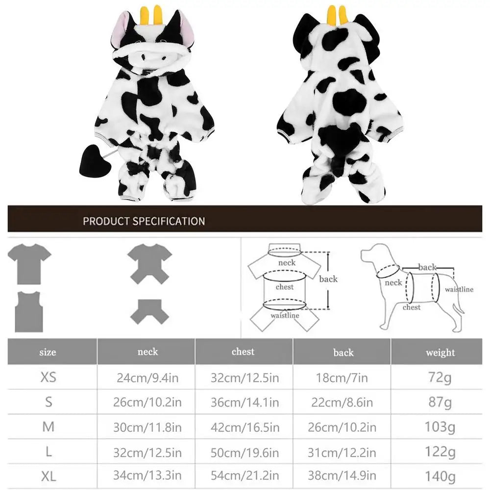 Cow Dog Costume Cow Style Hoodie Halloween Dog Costumes Pet Winter Comfortable Jumpsuits Puppy Cosplay Accessories For Small