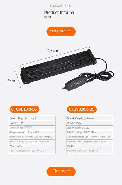 UVA+UVB Reptile Full Spectrum LED Light Turtle Lizard Snake Terrarium Sunbathe Heat Lamp 10.0 20.0 Sun Lamp Sunbathe Heat Lamp