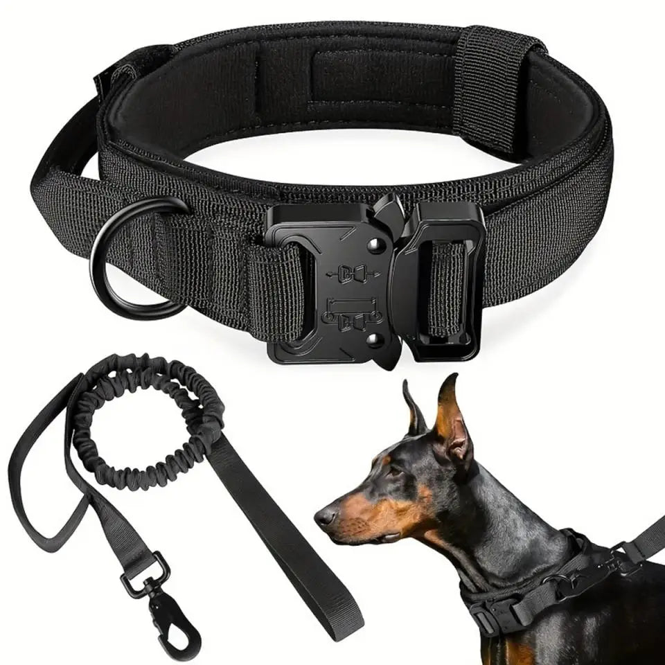 Large Dog Harness Collar Leash Molle Pouch Tactical Patches No-Pull Service Dog Harness Set for Small Medium Dog Training