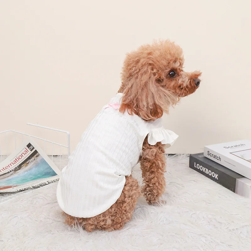 Cute Bow Dog Vest 2024 Dog Clothes Puppy Pullover Summer Pet Clothes Breathable Two-Legged Clothes Solid Color Cat Pet Products