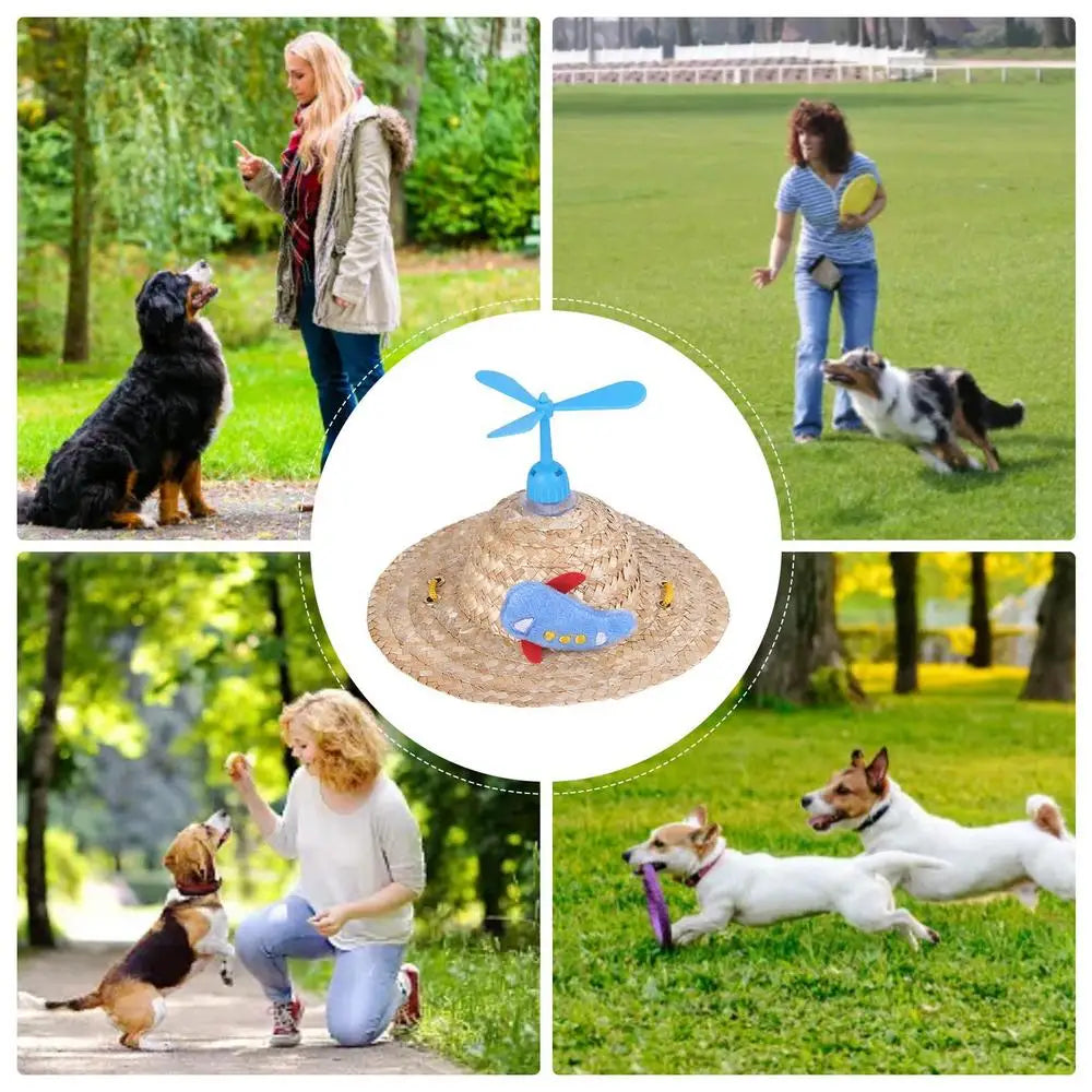 Hats for Cats Cute Woven Caps with Propeller for Dogs Puppy Sun Bucket Caps Small Dog Sombrero Hat Mexican Party Photo Prop